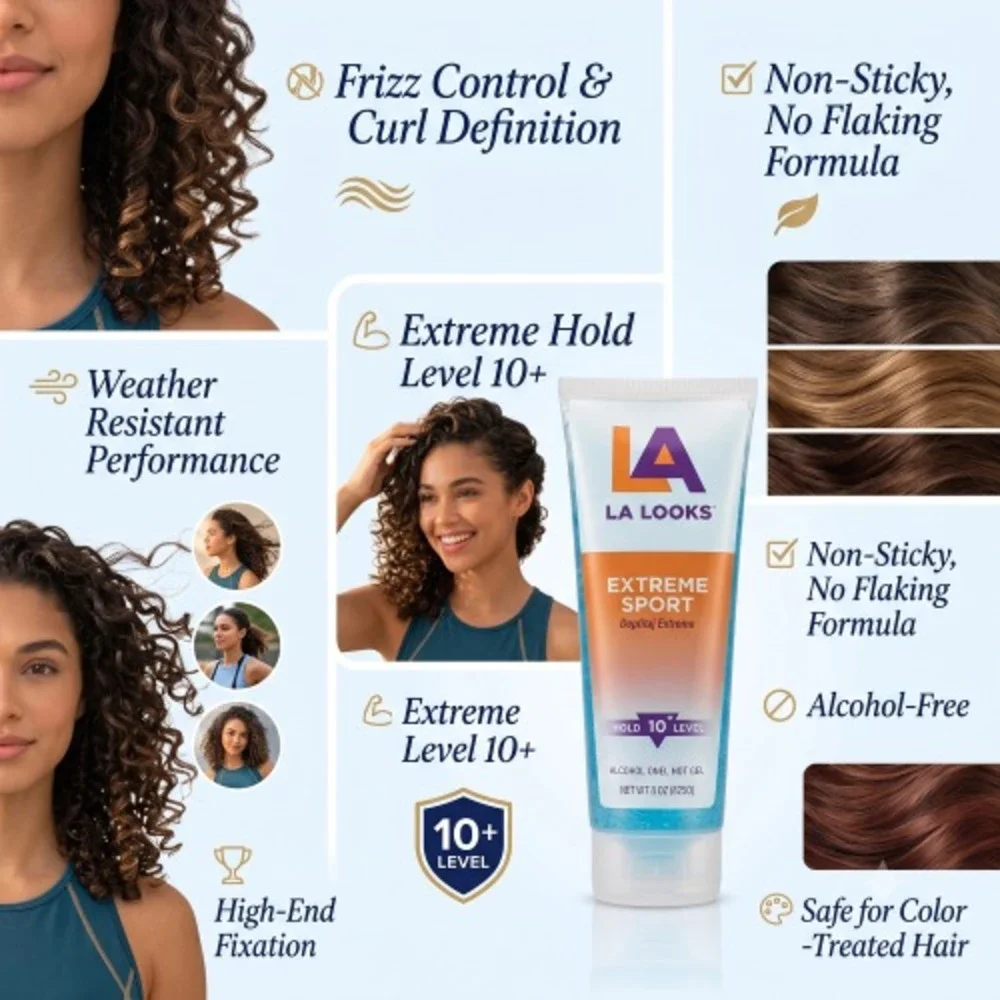 LA Looks Extreme Sport Hair Gel Hold 10+ Level Alcohol Free 8 oz Each Pack of 2
